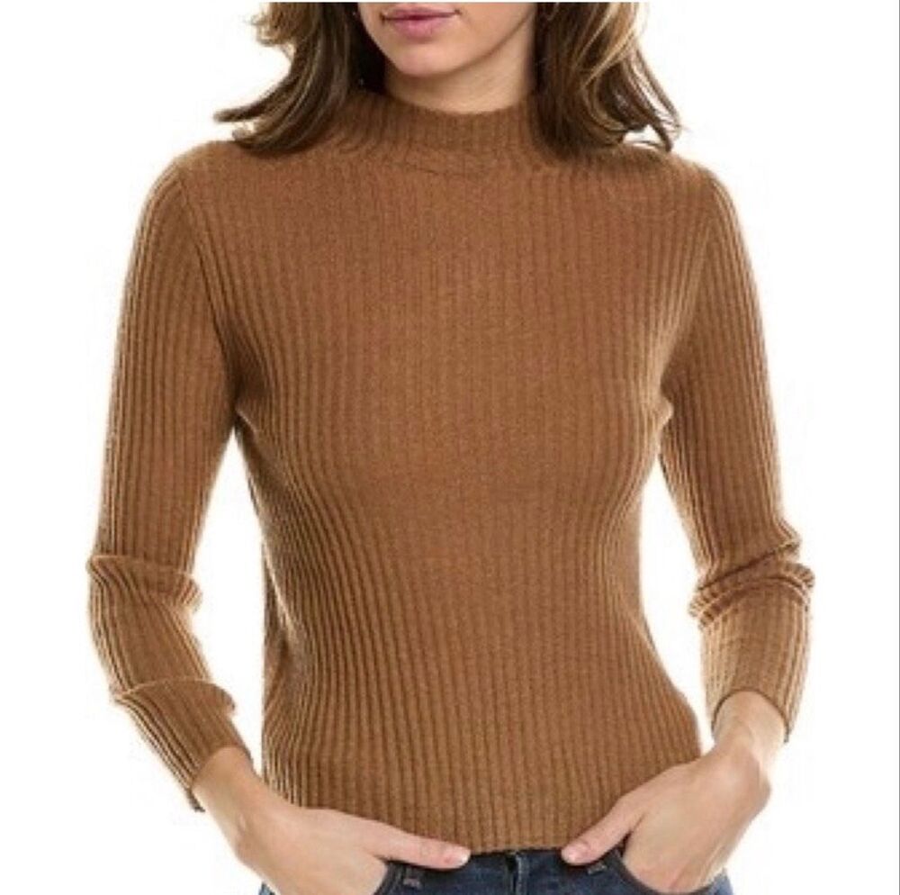 Vince Ribbed Mock Neck Cashmere Silk Blend Sweater XL